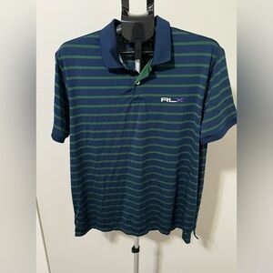 Ralph Lauren RLX Navy and Green Striped Polo Wimbledon